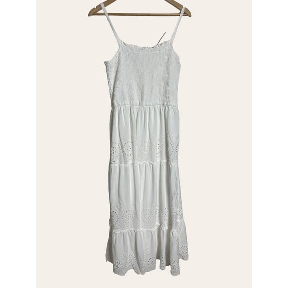 Jessica Simpson White Eyelet Smocked Sleeveless Maxi Dress Size XL - Picture 1 of 7